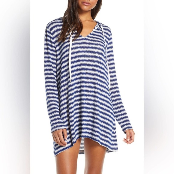 La Blanca Slouchy Hooded Sweater Cover-Up Tunic in Midnight Stripe Size S $69 - Picture 1 of 9